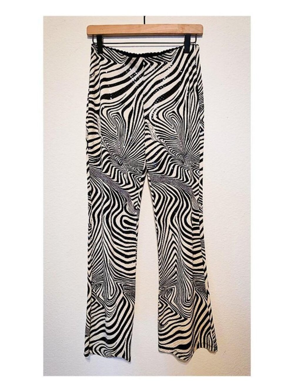 Y2K Zebra Swirl Sequin Pants – Stretch Flare Festival / Club Kid Vibes